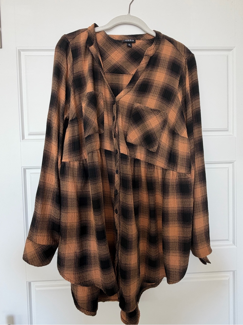 torrid Black and Burnt Orange Plaid Shirt